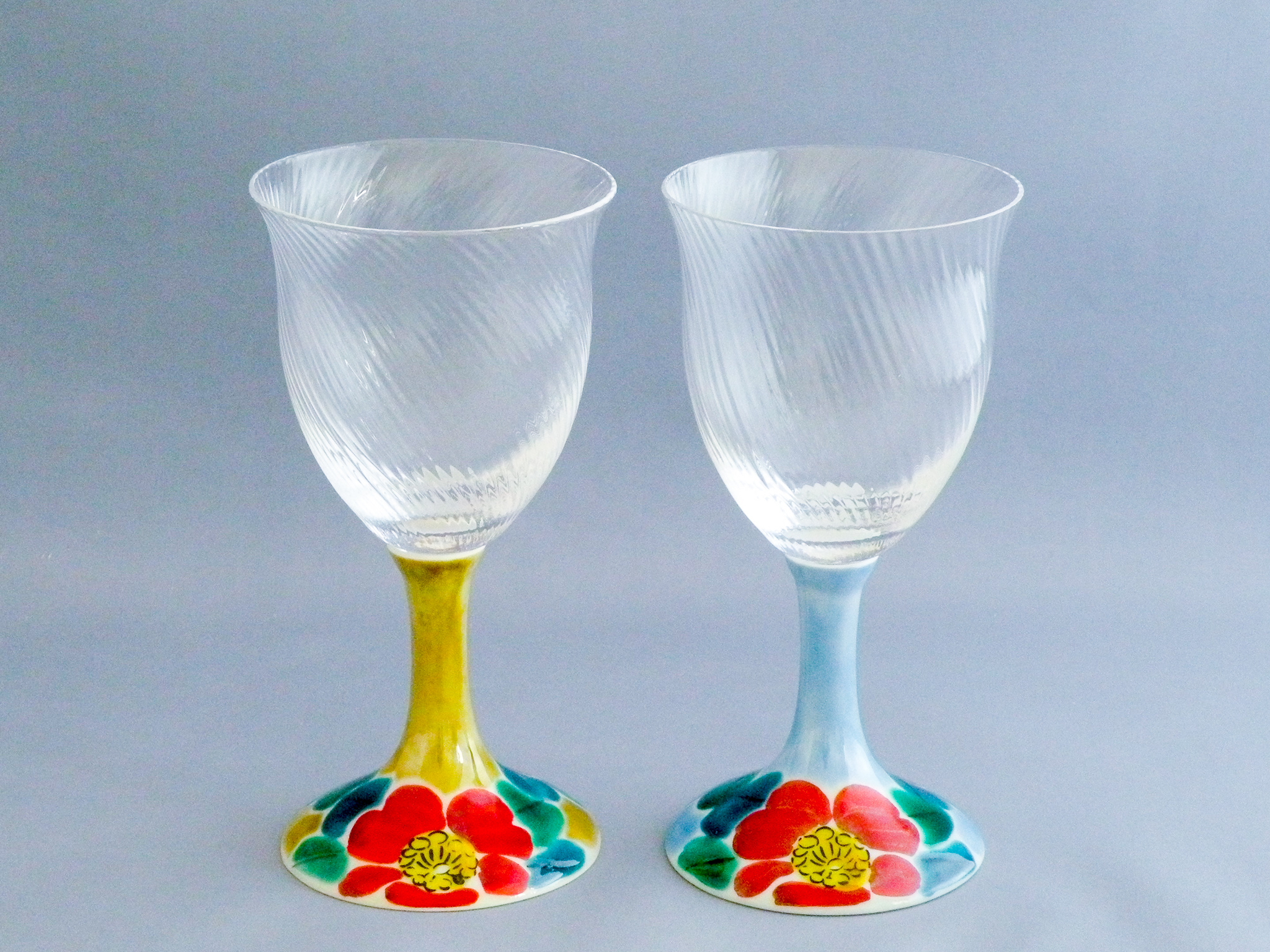 ペアワイングラス小(斜)山茶花