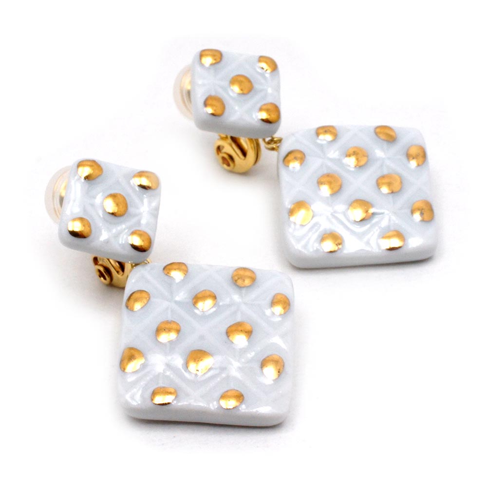 有田焼 ドットタイル（イヤリング/ソフトクリップ）