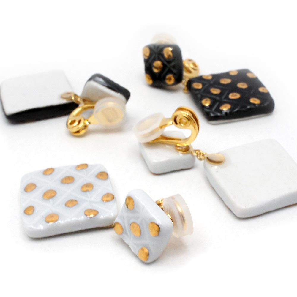 有田焼 ドットタイル（イヤリング/ソフトクリップ）