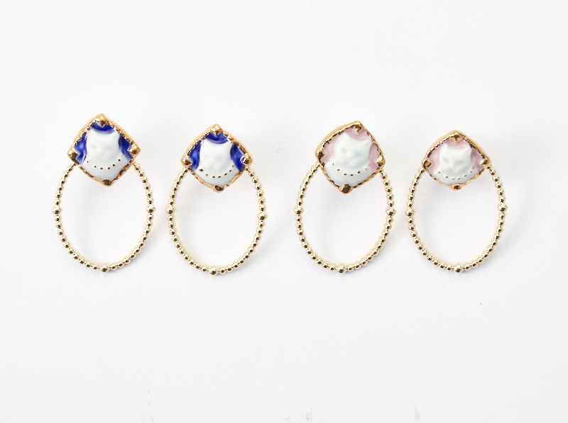 有田焼 猫カメオ（ピアス/2way）