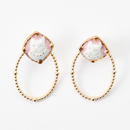 有田焼 猫カメオ（ピアス/2way）