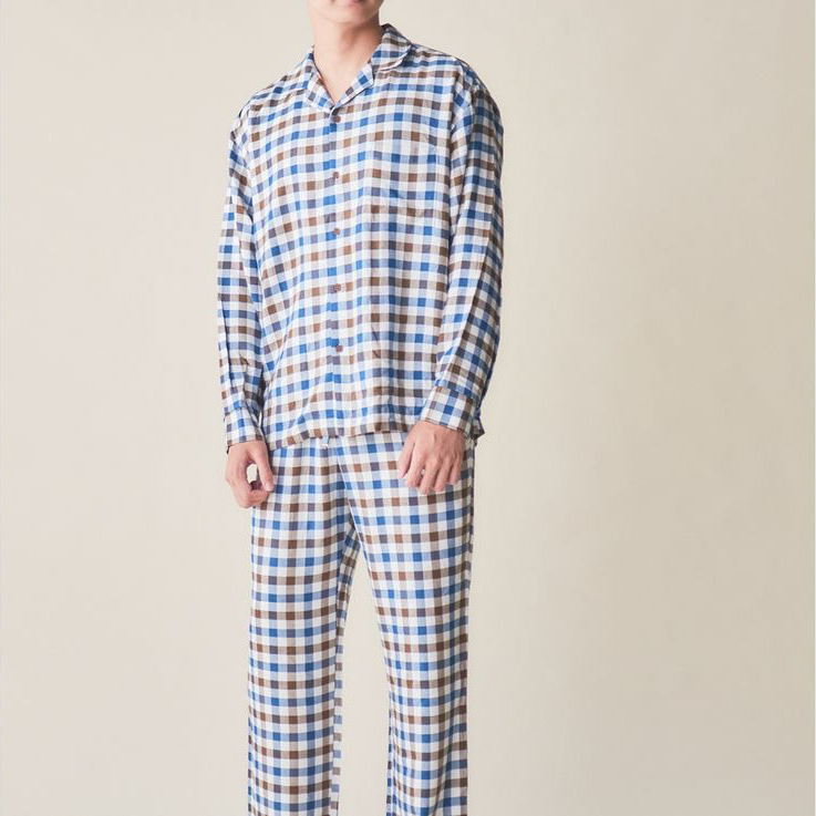 【HOMME】レーヨンネルガンクラブチェック シャツ＆ロングパンツセット