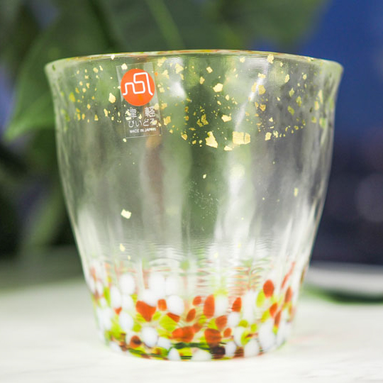 津軽びいどろ 氷華 金彩ロックグラス　木箱入り