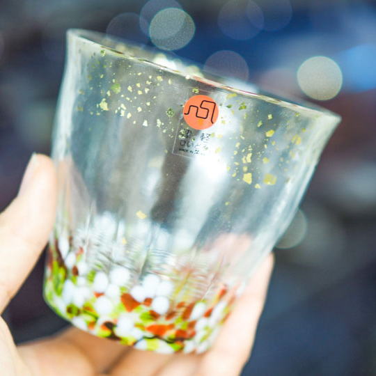 津軽びいどろ 氷華 金彩ロックグラス　木箱入り