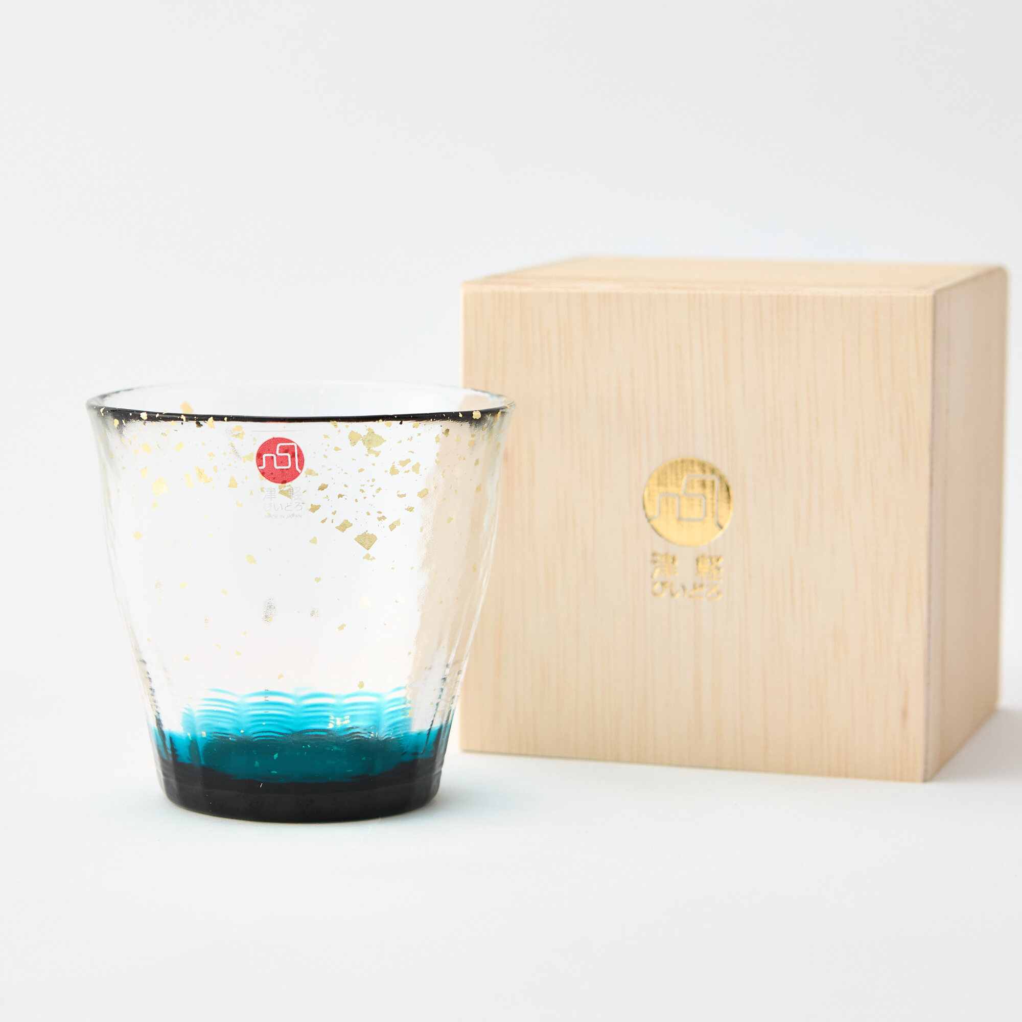 津軽びいどろ 氷華 金彩ロックグラス　木箱入り