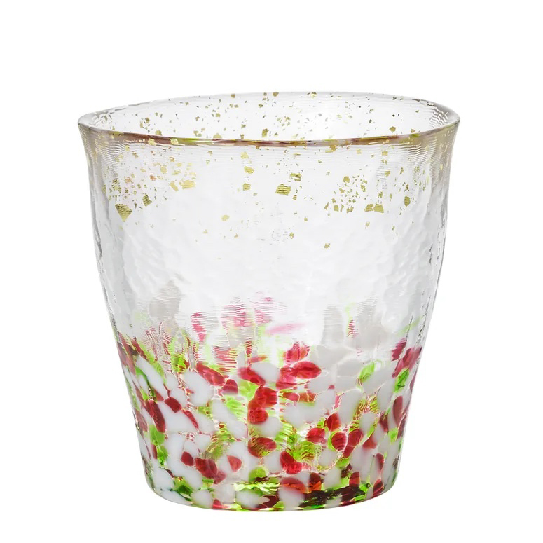 津軽びいどろ 氷華 金彩ロックグラス　木箱入り