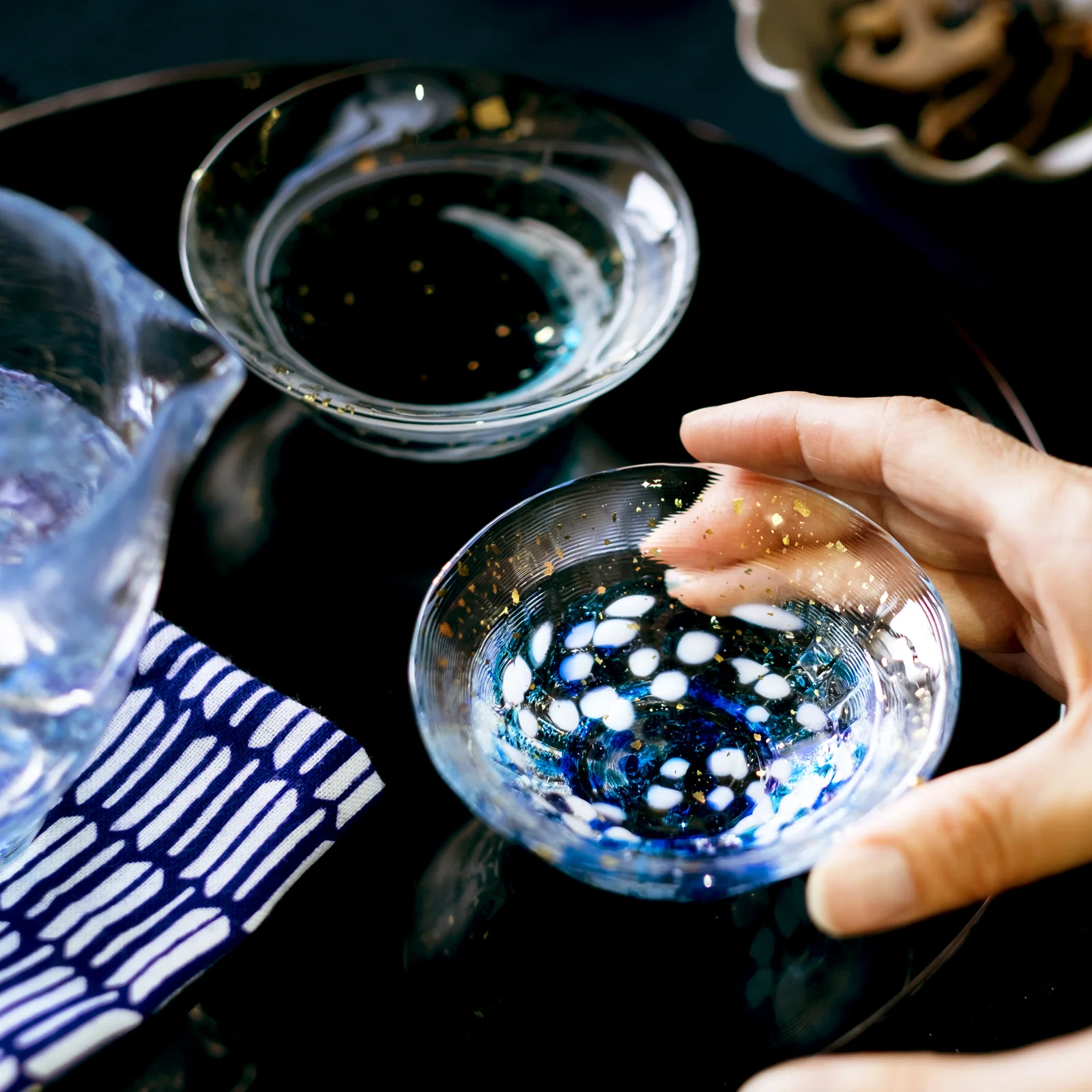 津軽びいどろ 爽華 金彩 盃　木箱入り