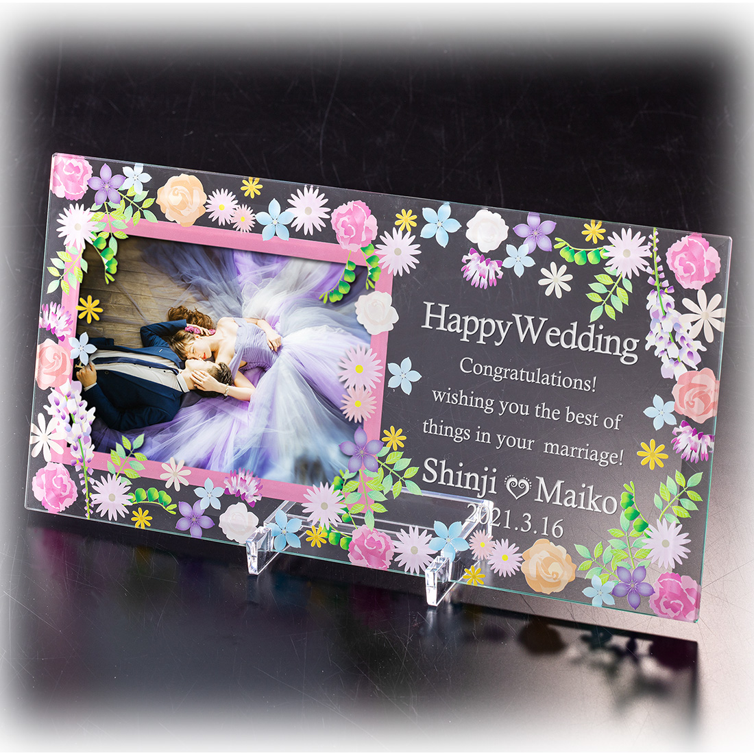 ガラスフォトフレーム フラワー ウェディング 写真