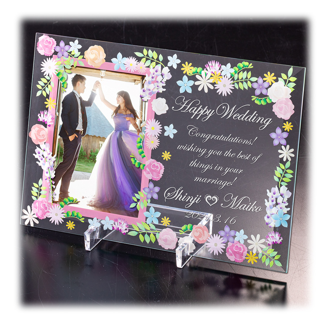 ガラスフォトフレーム フラワー ウェディング 写真