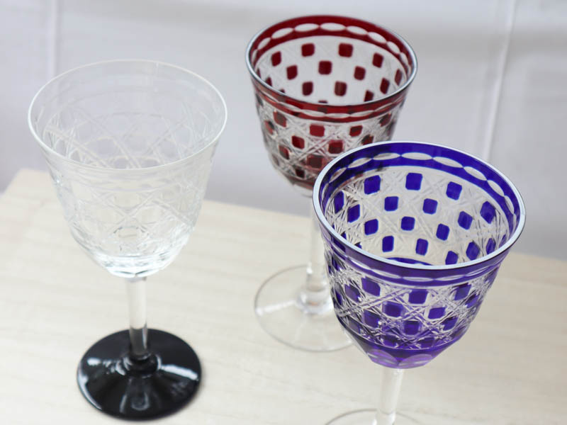 手作り切子グラス ワイングラス 切子 グラス ワイングラスペア 赤青  