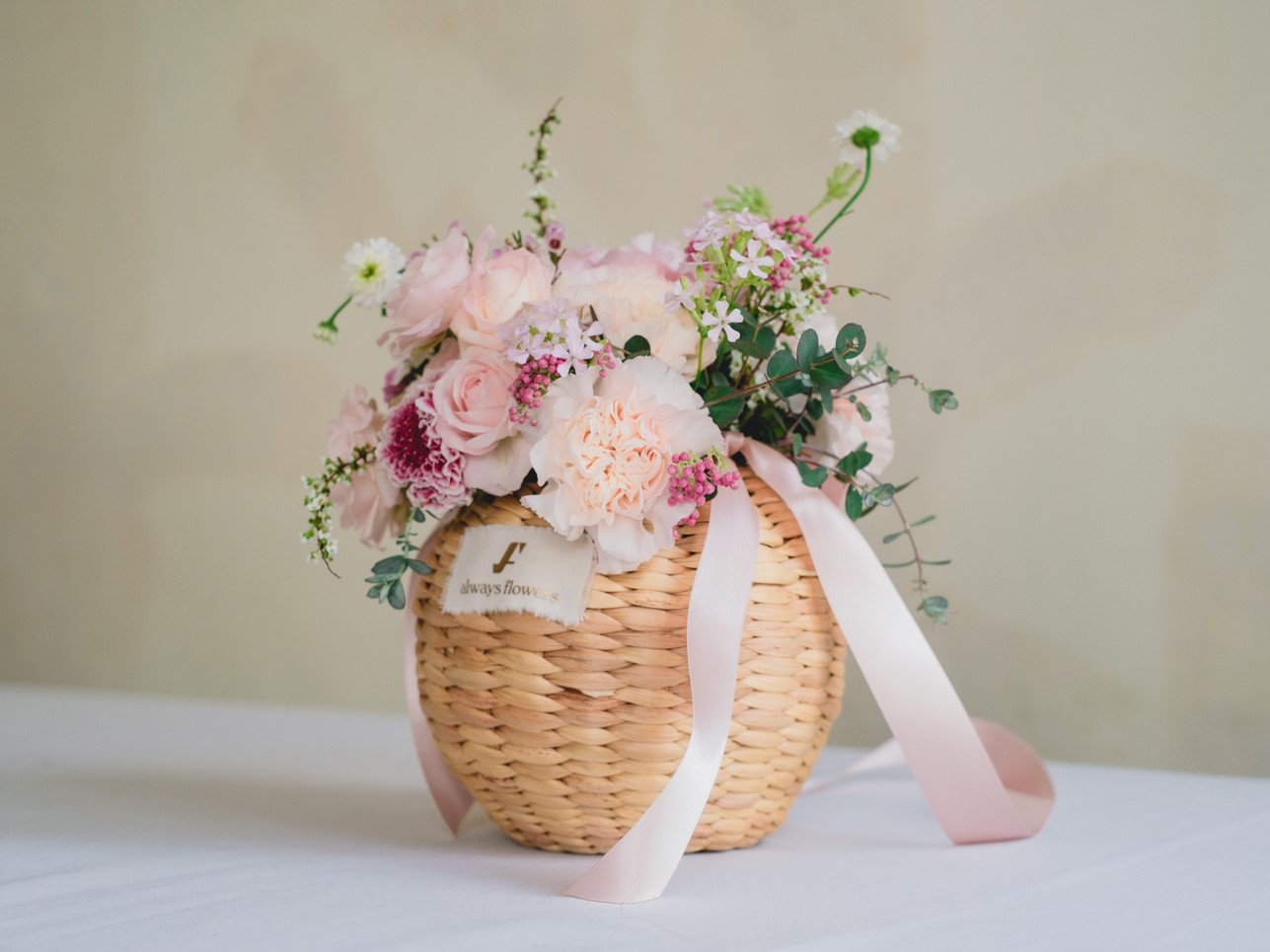 Flower BAG No.2  カゴバッグ／ナチュラルピンク