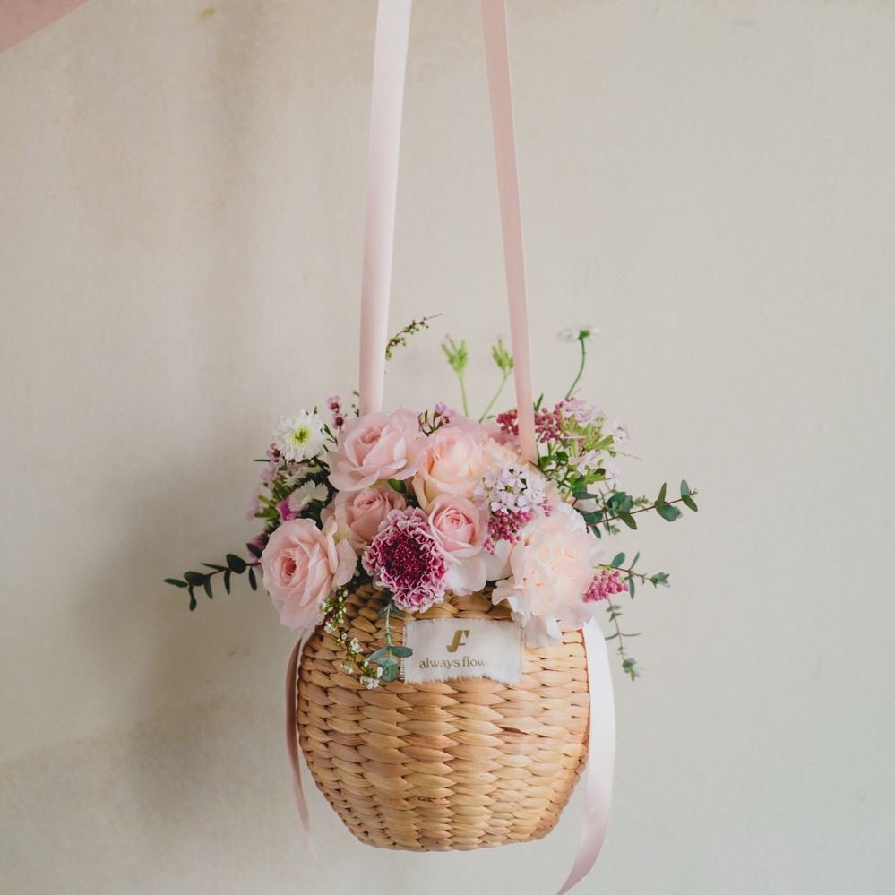 Flower BAG No.2  カゴバッグ／ナチュラルピンク