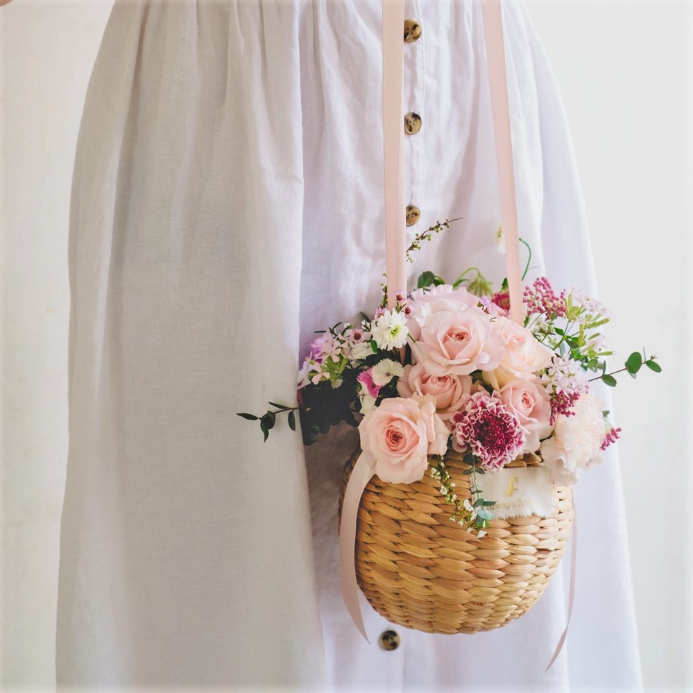 Flower BAG No.2  カゴバッグ／ナチュラルピンク