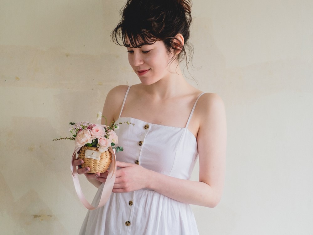 Flower BAG No.2  カゴバッグ／ナチュラルピンク