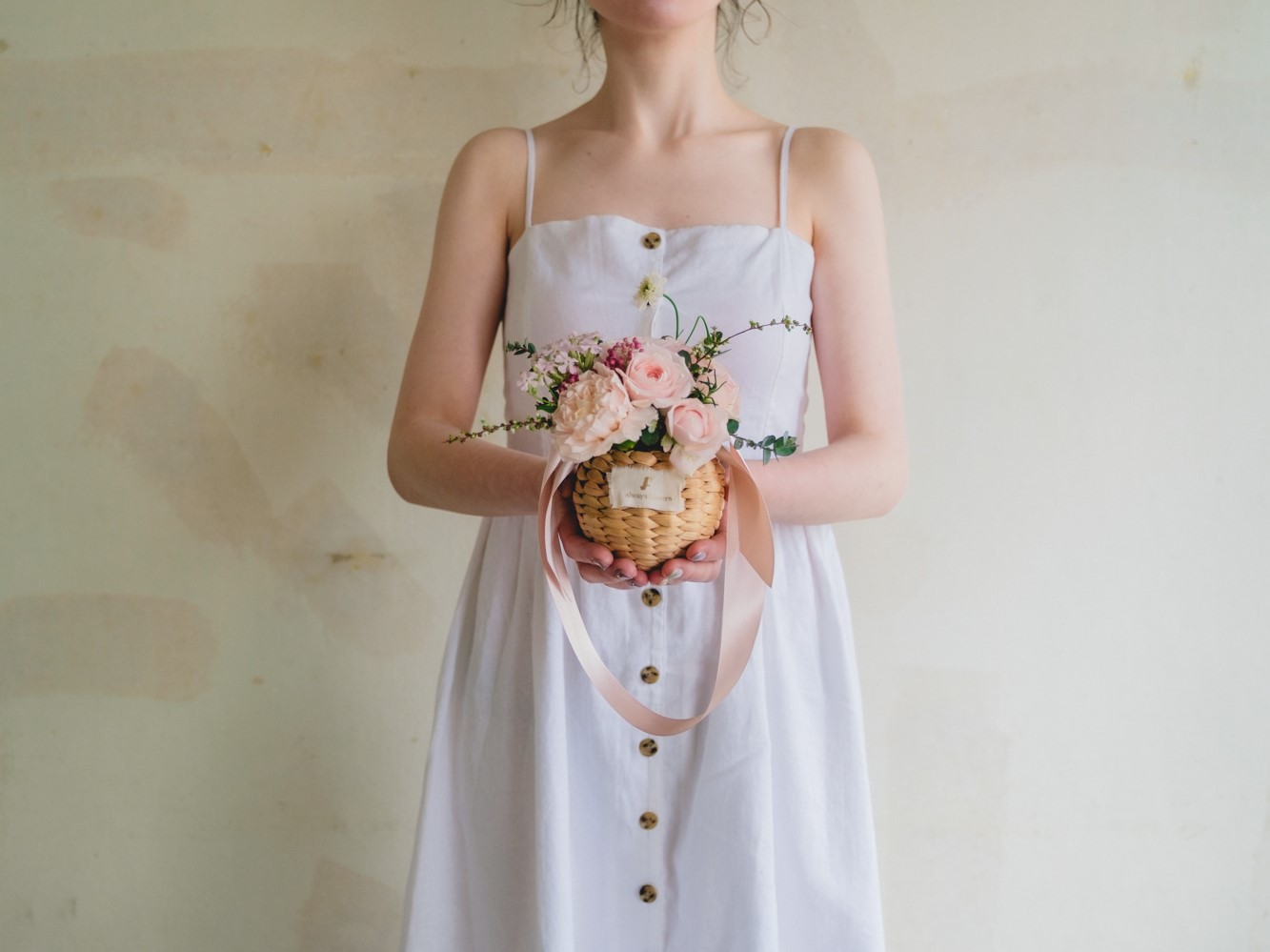 Flower BAG No.2  カゴバッグ／ナチュラルピンク