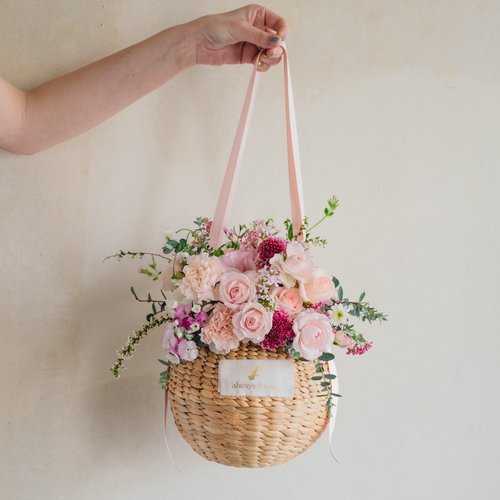 Flower BAG No.2  カゴバッグ／ナチュラルピンク