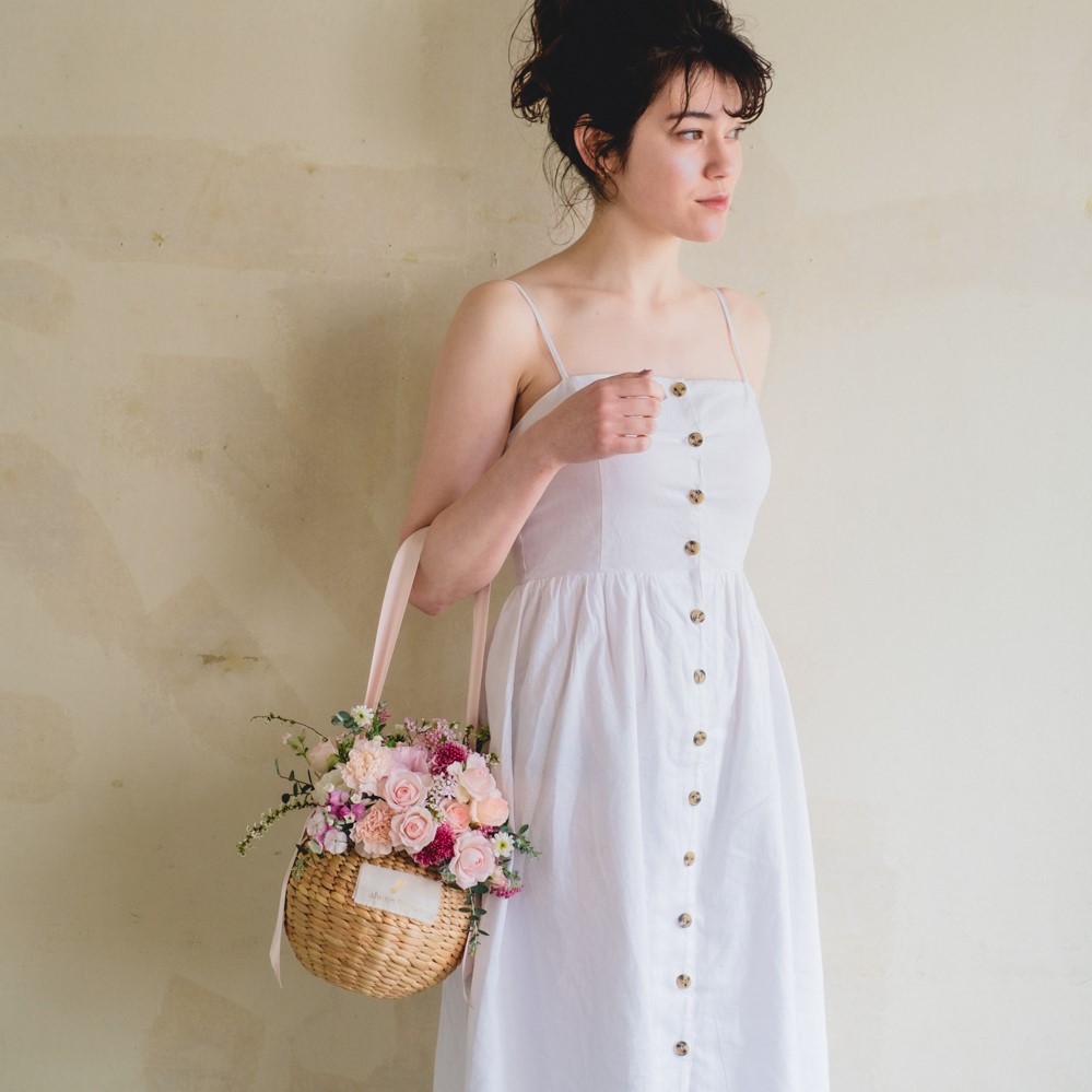 Flower BAG No.2  カゴバッグ／ナチュラルピンク