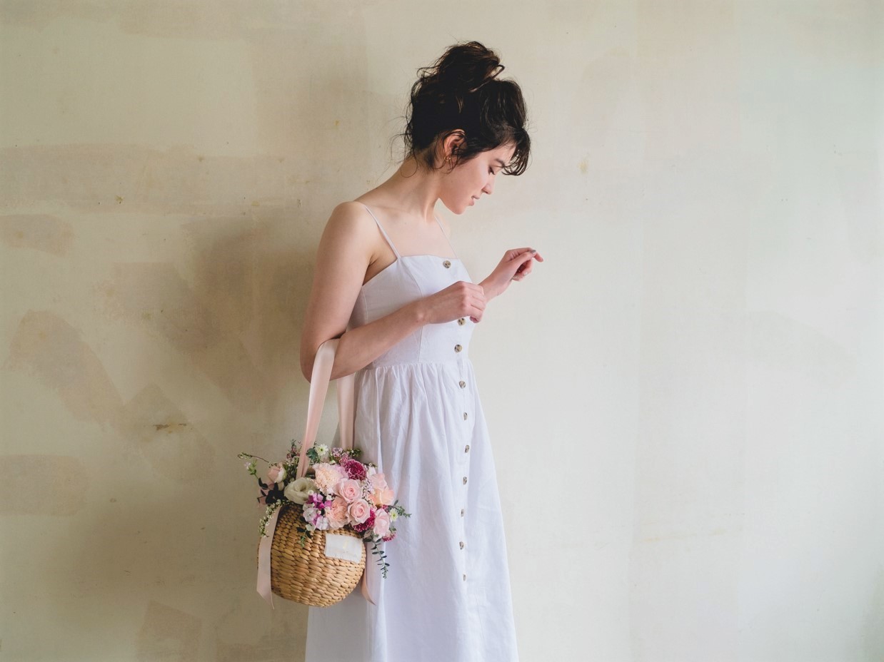 Flower BAG No.2  カゴバッグ／ナチュラルピンク