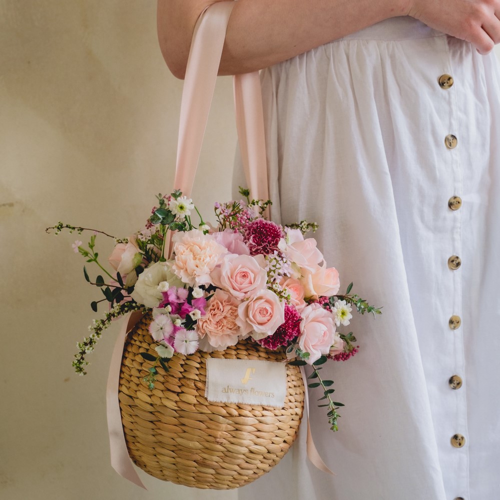 Flower BAG No.2  カゴバッグ／ナチュラルピンク