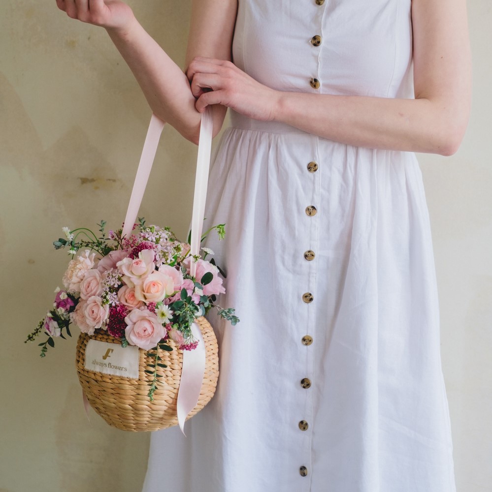 Flower BAG No.2  カゴバッグ／ナチュラルピンク