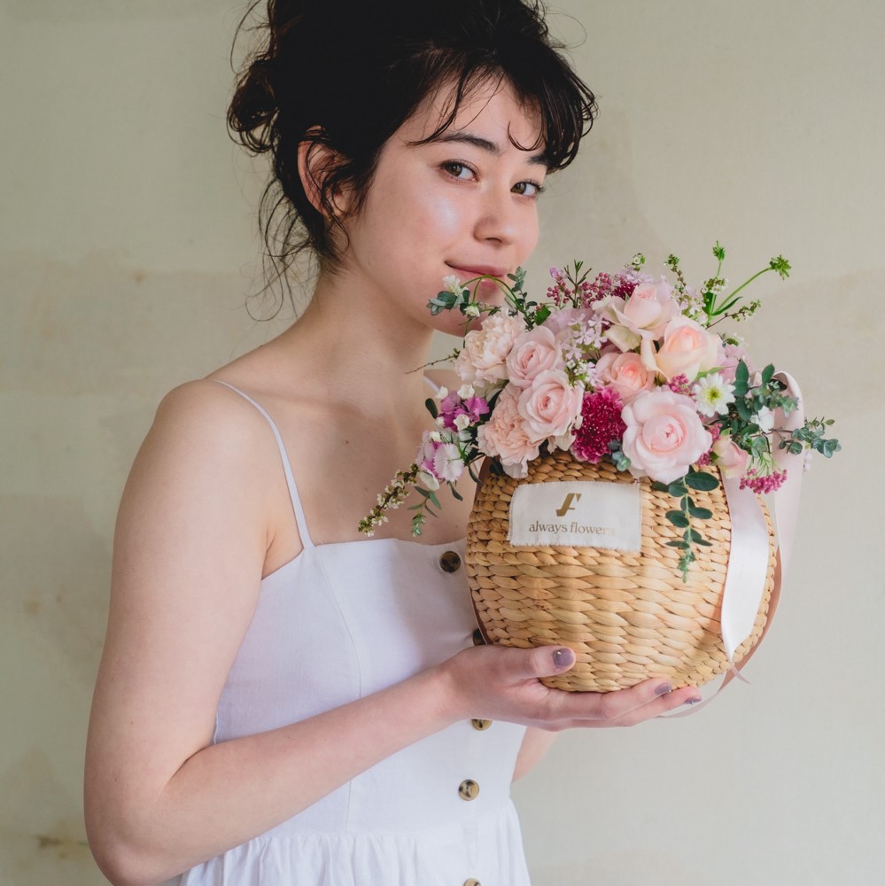 Flower BAG No.2  カゴバッグ／ナチュラルピンク