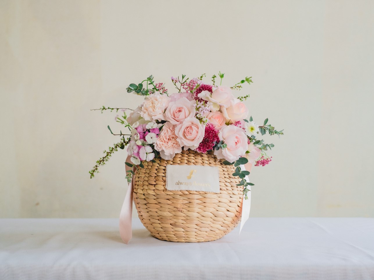 Flower BAG No.2  カゴバッグ／ナチュラルピンク