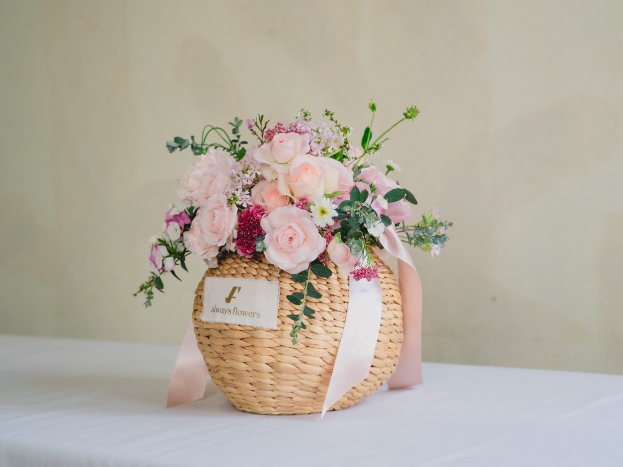 Flower BAG No.2  カゴバッグ／ナチュラルピンク