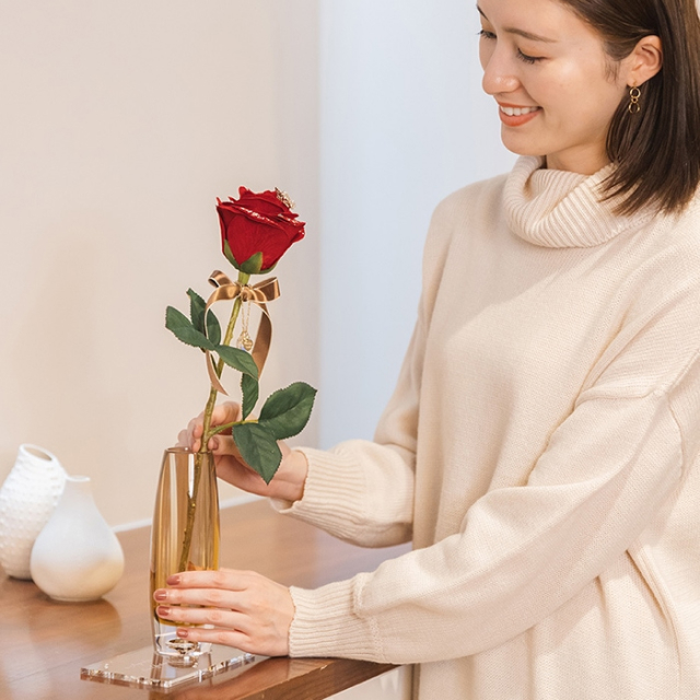 【超速サービス】メッセージローズ赤バラ（バラと花瓶のセットギフト）