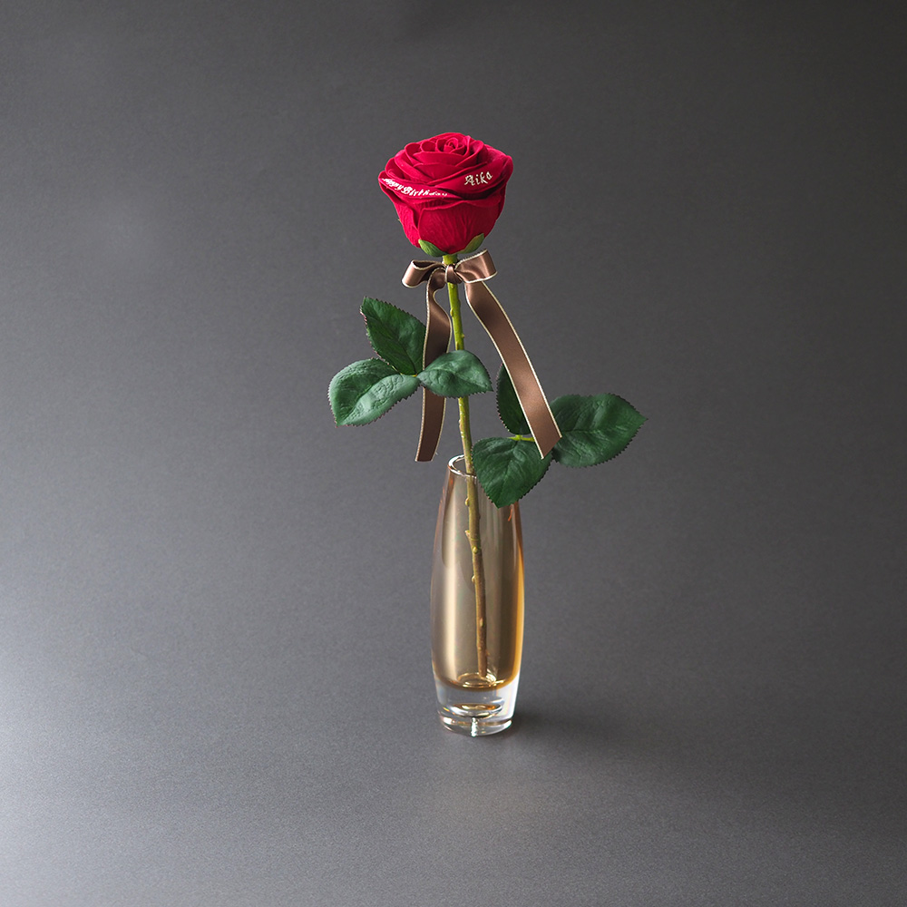 手軽な造花インテリア花器セット 花器+ 赤色の薔薇の造花15本