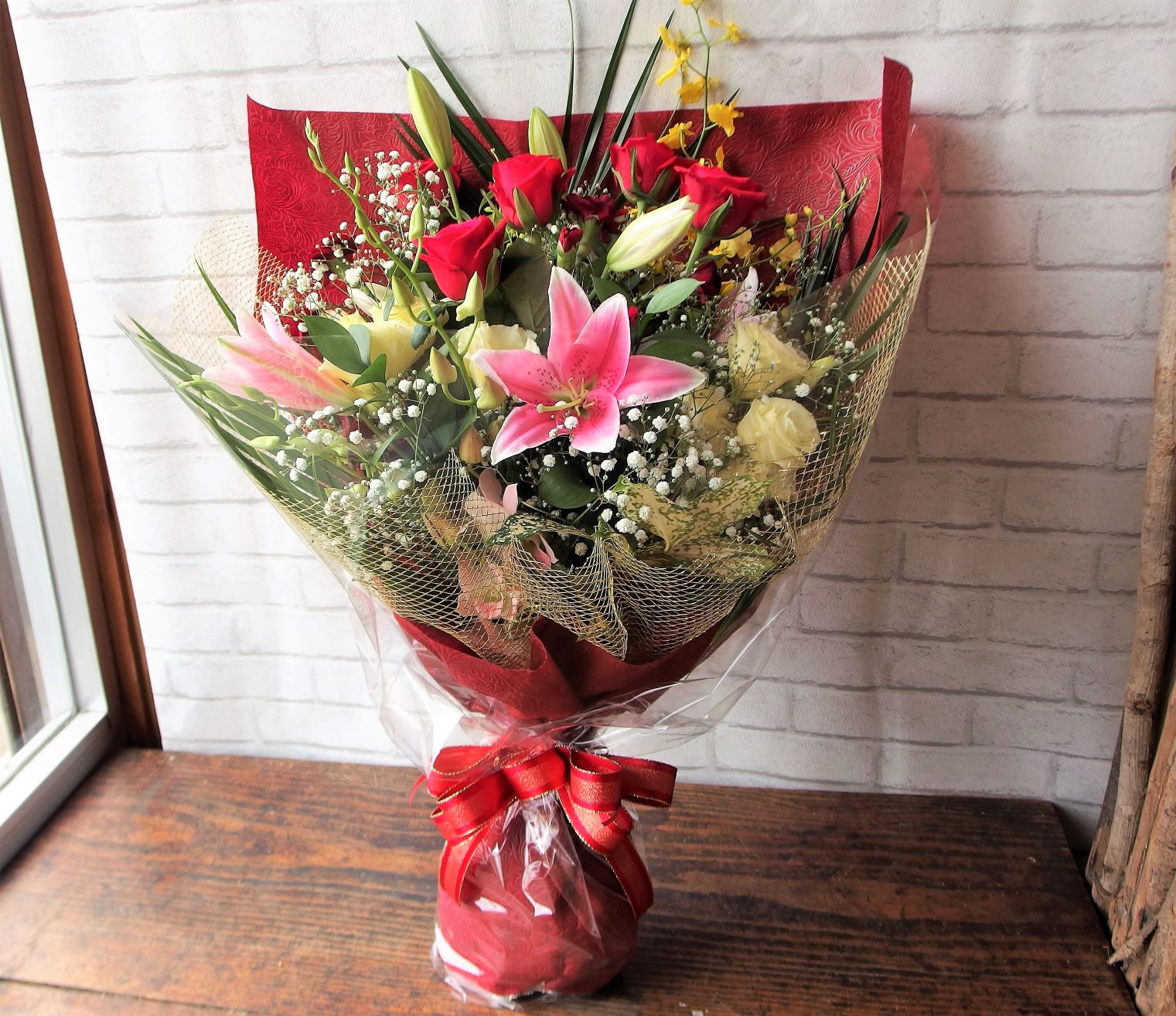 迫力ある花束でお祝い