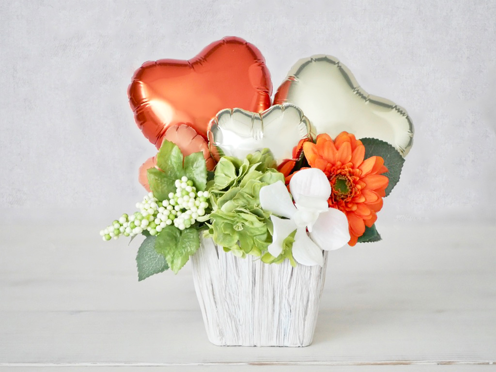 バルーンアレンジメント　ダブルミニハートS　オレンジ