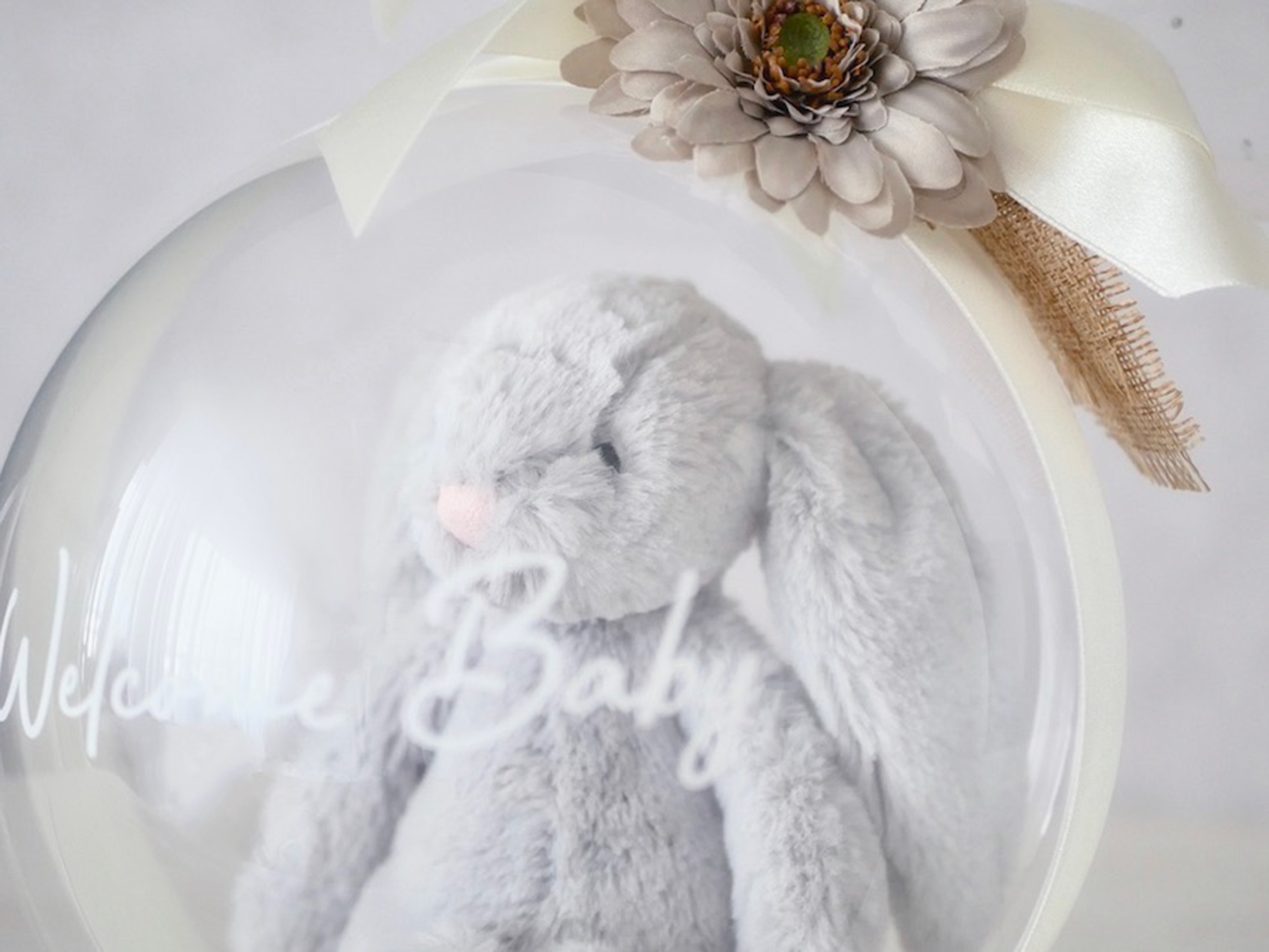 【文字入れオプション可】バルーンラッピング　ぬいぐるみバルーン Bashful Silver BunnyバシュフルシルバーバニーS