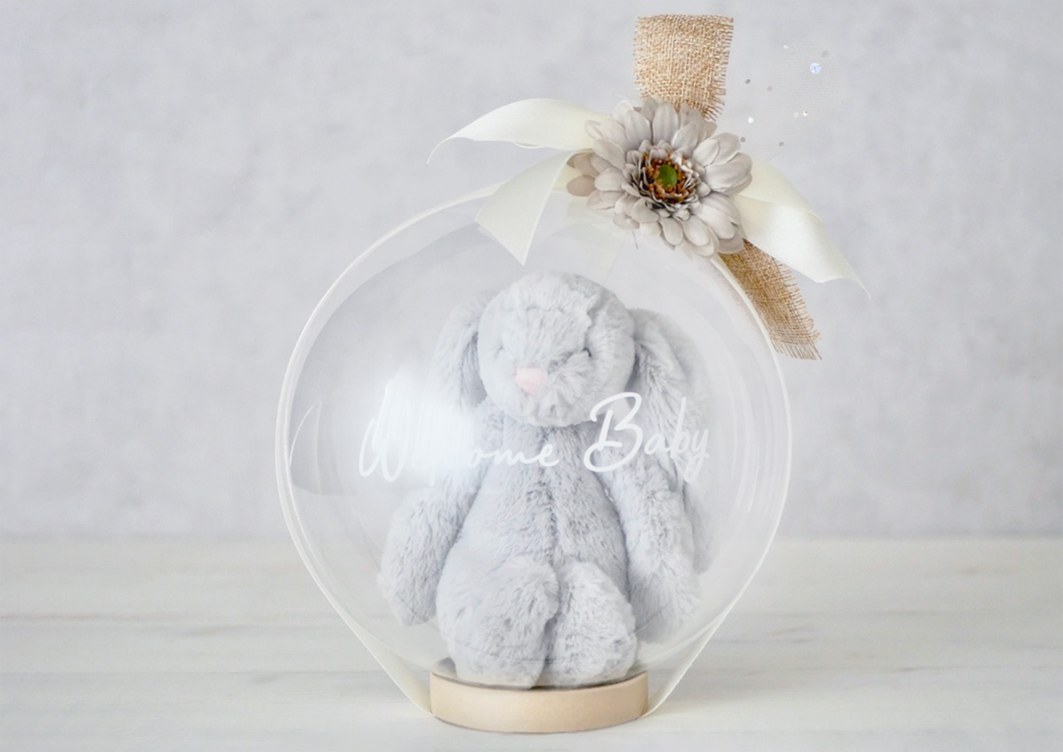 【文字入れオプション可】バルーンラッピング　ぬいぐるみバルーン Bashful Silver BunnyバシュフルシルバーバニーS