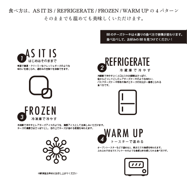 バスクチーズケーキ（プレーン、ブルーチーズ、オレンジ）