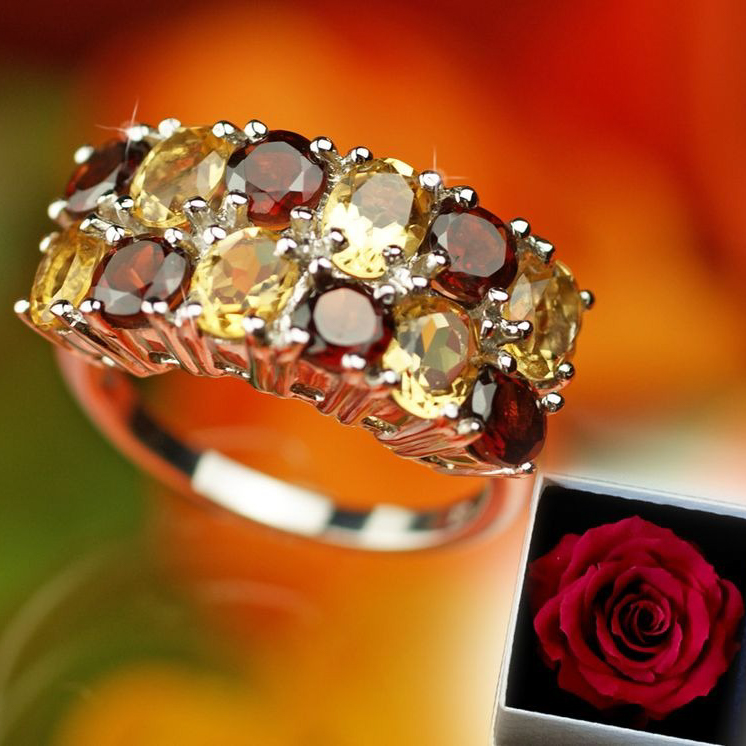 【Clementia】シトリン & ガーネット スモーキー リング