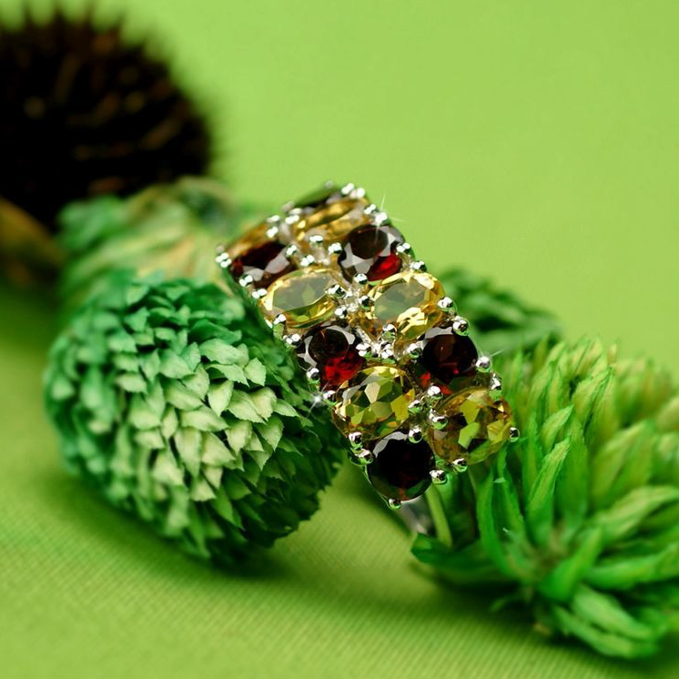 【Clementia】シトリン & ガーネット スモーキー リング