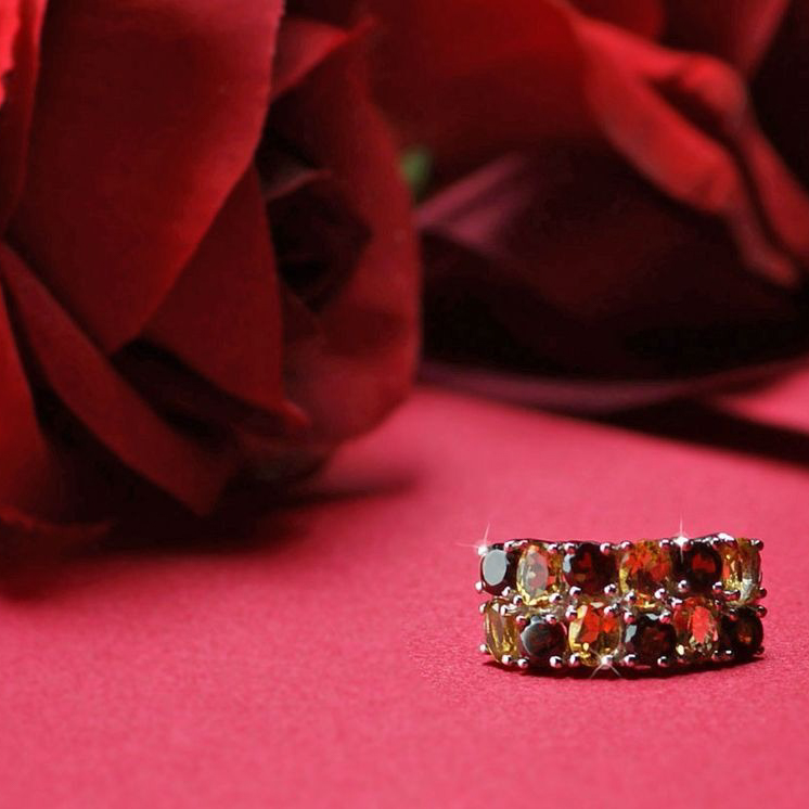 【Clementia】シトリン & ガーネット スモーキー リング