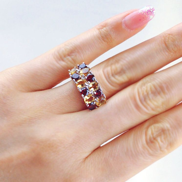 【Clementia】シトリン & ガーネット スモーキー リング