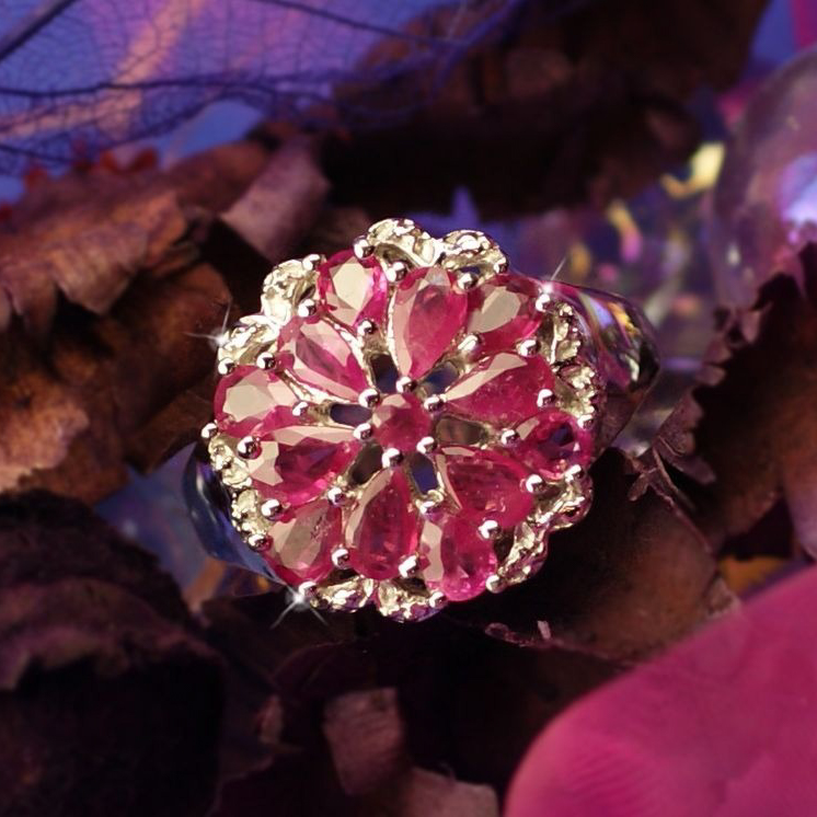 【Clementia】ルビー カクテルリング ペアードロップ カットリング