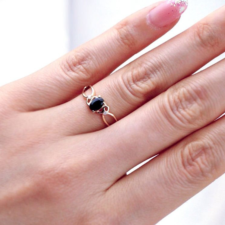 Clementia】K10YG ブラックサファイア&ダイヤモンド リング