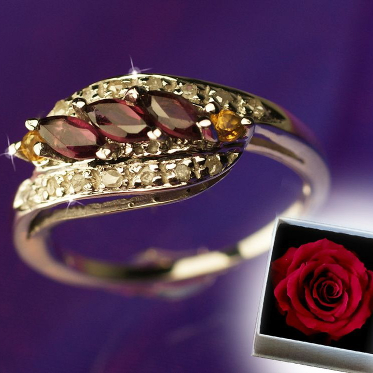 【Clementia】ロードライト ガーネット & シトリン ファイン リング