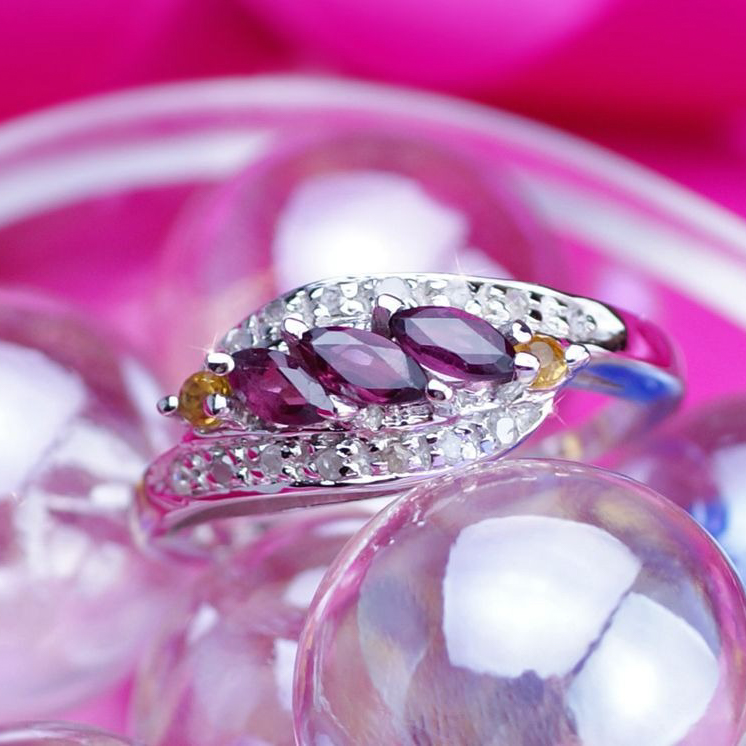 【Clementia】ロードライト ガーネット & シトリン ファイン リング