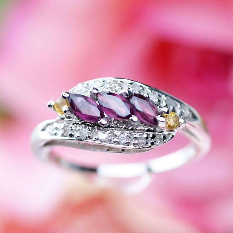 【Clementia】ロードライト ガーネット & シトリン ファイン リング