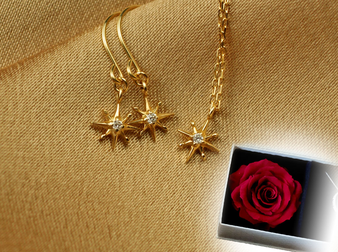 【Clementia】K18 イエローゴールド ヘリオス ダイヤモンド ネックレス & ピアス セット