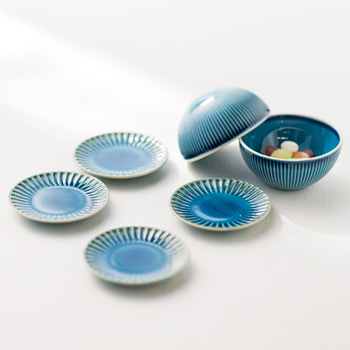 トルコ釉 小皿付ボンボニエール