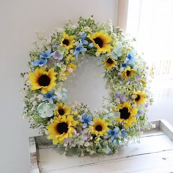 No100 元気いっぱい向日葵⸜❤︎⸝‍フラワーリース❁*。