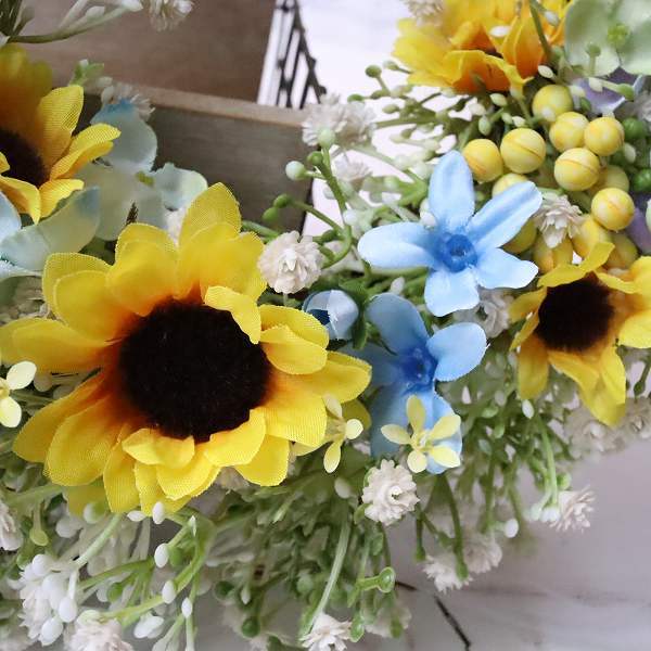 poko♡向日葵＆紫陽花　はフラワーリース 光触媒フラワー 夏を飾るひまわりスワッグ サマーリース サマー