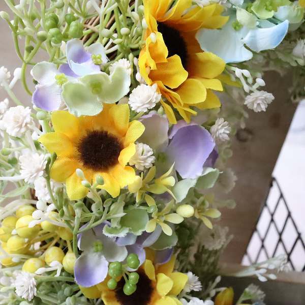 向日葵＆紫陽花リース | アトリエ美鈴のプレゼント・ギフト通販