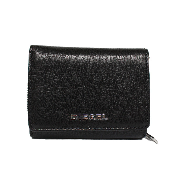 商品名】 DIESEL ディーゼル 三つ折り財布 ビッグロゴ すい 本革 黒