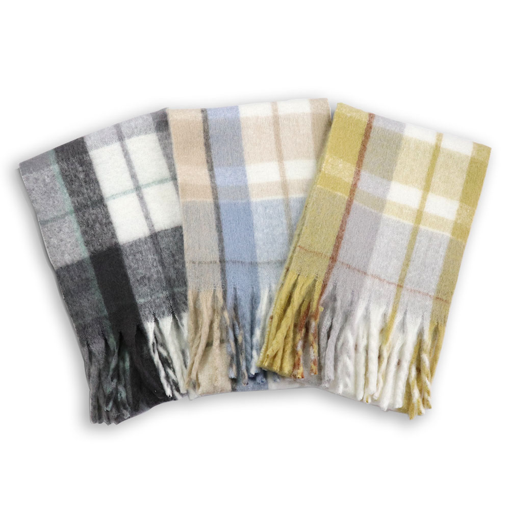 ボリュームフリンジチェックストール